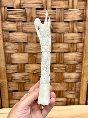 Vintage Indonesian Intricately Hand Carved Bone Goddess Statue Totem